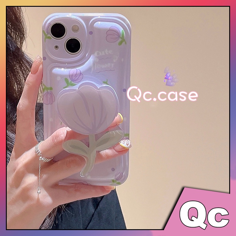 「Qc」Ốp Điện Thoại Mềm Có Giá Đỡ Đệm Khí Hình Hoa tulip Cho iphone 13 12 11 iphone X/Xs XR Xs Max ốp trong suốt ôp iphone xs max op lưng iphone 11 pro max ôp lưng iphone 11 ốp lưng điện thoại xs max ôp iphone 12 pro max ôp lưng iphone xr