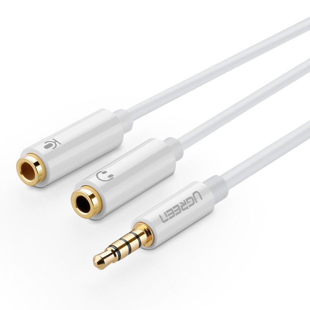 Dây chuyển đổi 3.5mm đực sang hai đầu 3.5mm (1 đầu hỗ trợ MIC, 1 đầu hỗ trợ âm thanh) dài 20CM UGREEN AV141 10789