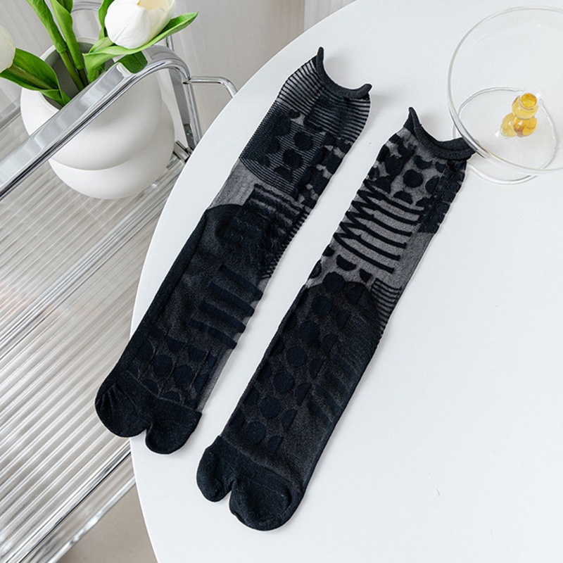Xiangbao Vớ Kimono Sợi Thủy Tinh Mỏng Hở Ngón Họa Tiết Hình Học Không Đối Xứng 2 Ngón Mùa Hè