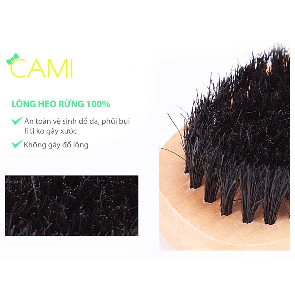Bàn chải hình oval phủi bụi râu, tóc lông heo cán gỗ giúp đánh xi giày đa năng, tiện ích - Cami - CMPK254
