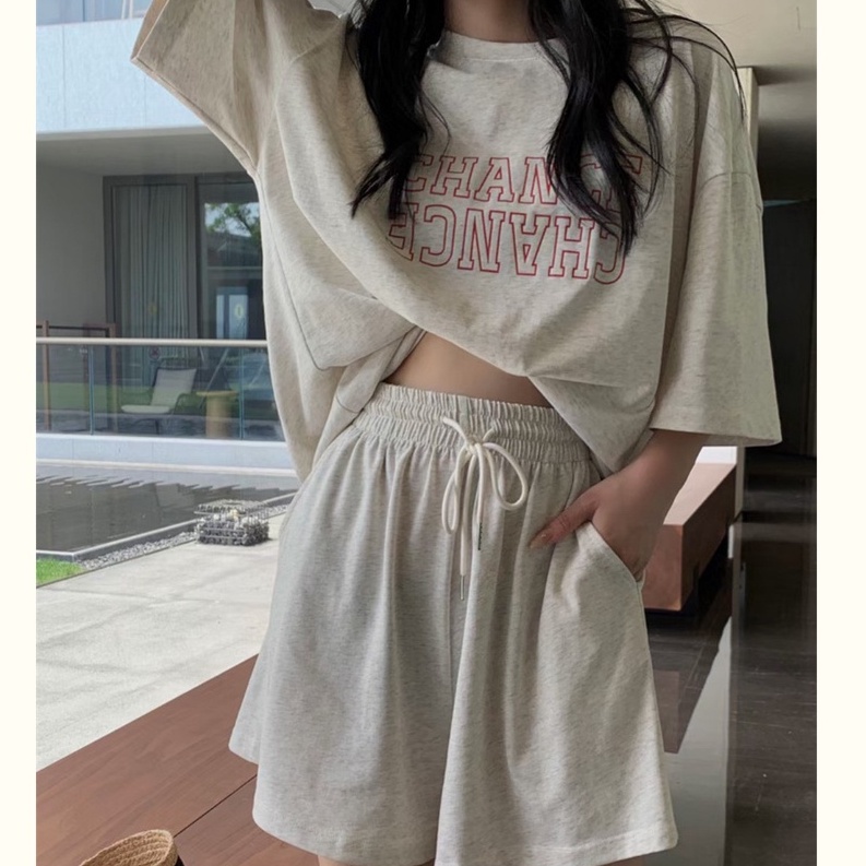 Bộ đùi ngắn tay CHANCE Quần Short Rút Dây Áo Phông Form Rộng Tay Lỡ In Hình Retro Hàn Quốc Ulzzang