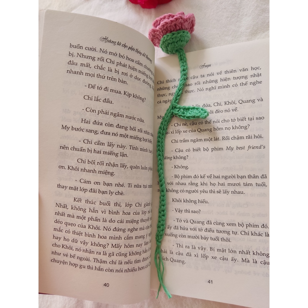 Đánh dấu trang kẹp đánh dấu sách bookmark hình hoa hồng hadmade từ len