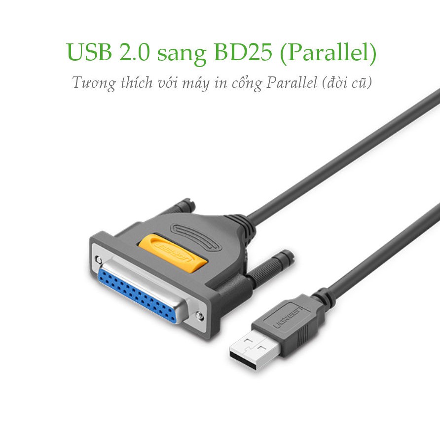 Cáp máy in UGREEN US167 20793 dài 1m USB 2.0 sang cổng BD25 Parallel