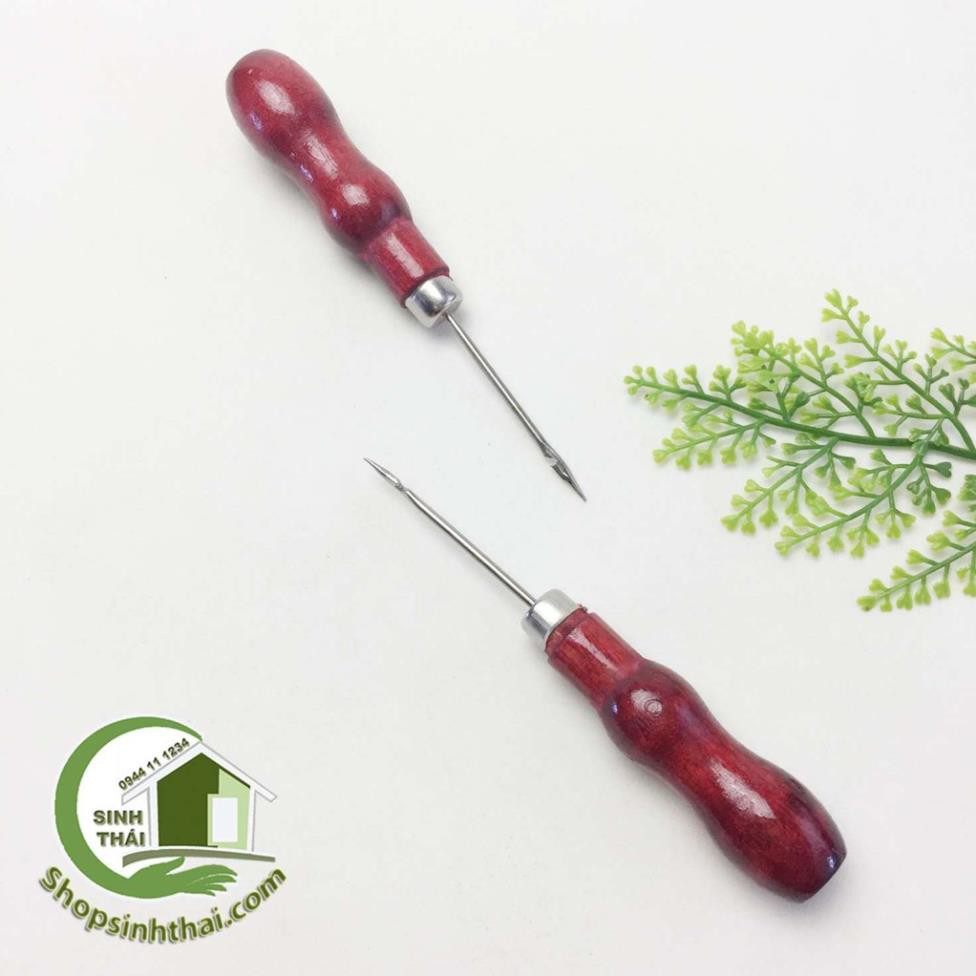 Kim khâu may giày dép, may túi xách bằng tay - cây dùi mũi nhọn cán gỗ 13cm  - Đầu có móc