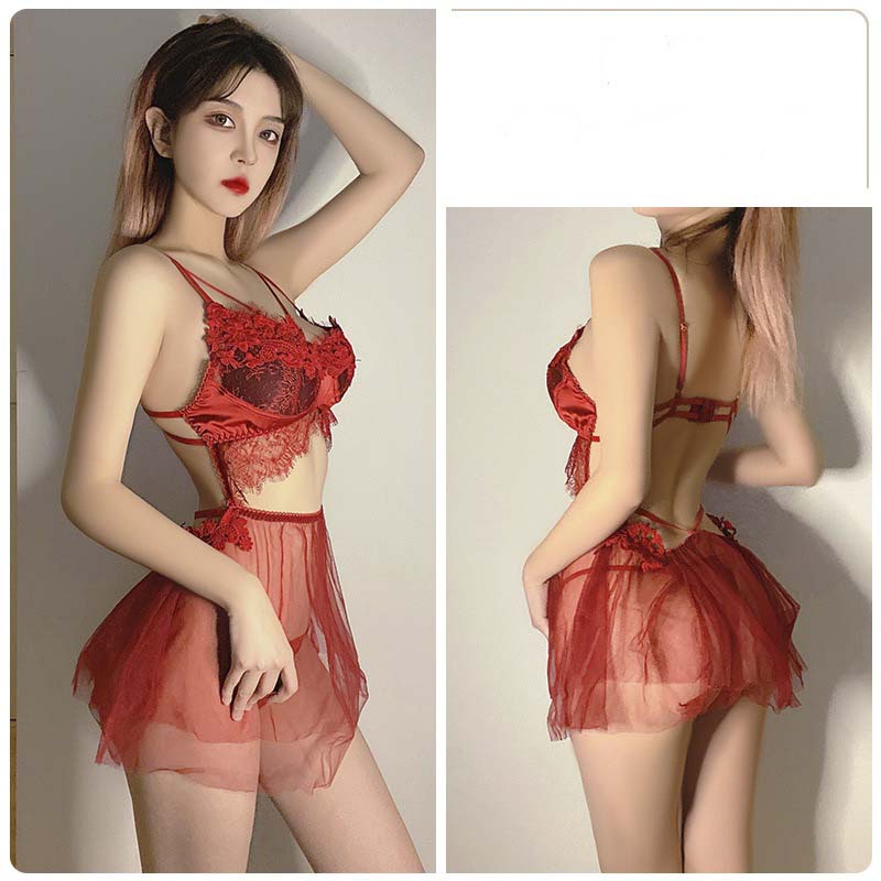 Váy Ngủ Ren Mỏng Manh Chéo V Họa Tiết Gợi Cảm