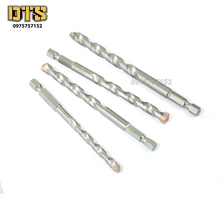 Bộ 5 mũi khoan bê tông chân lục giác, khoan gạch, mũi khoan tường chuôi lục giác 6.35mm, thép Crom Molipden siêu cứng