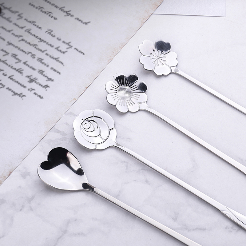 Thìa pha cafe/ chè/ ăn tráng miệng bằng kim loại hình hoa tinh tế thanh lịch