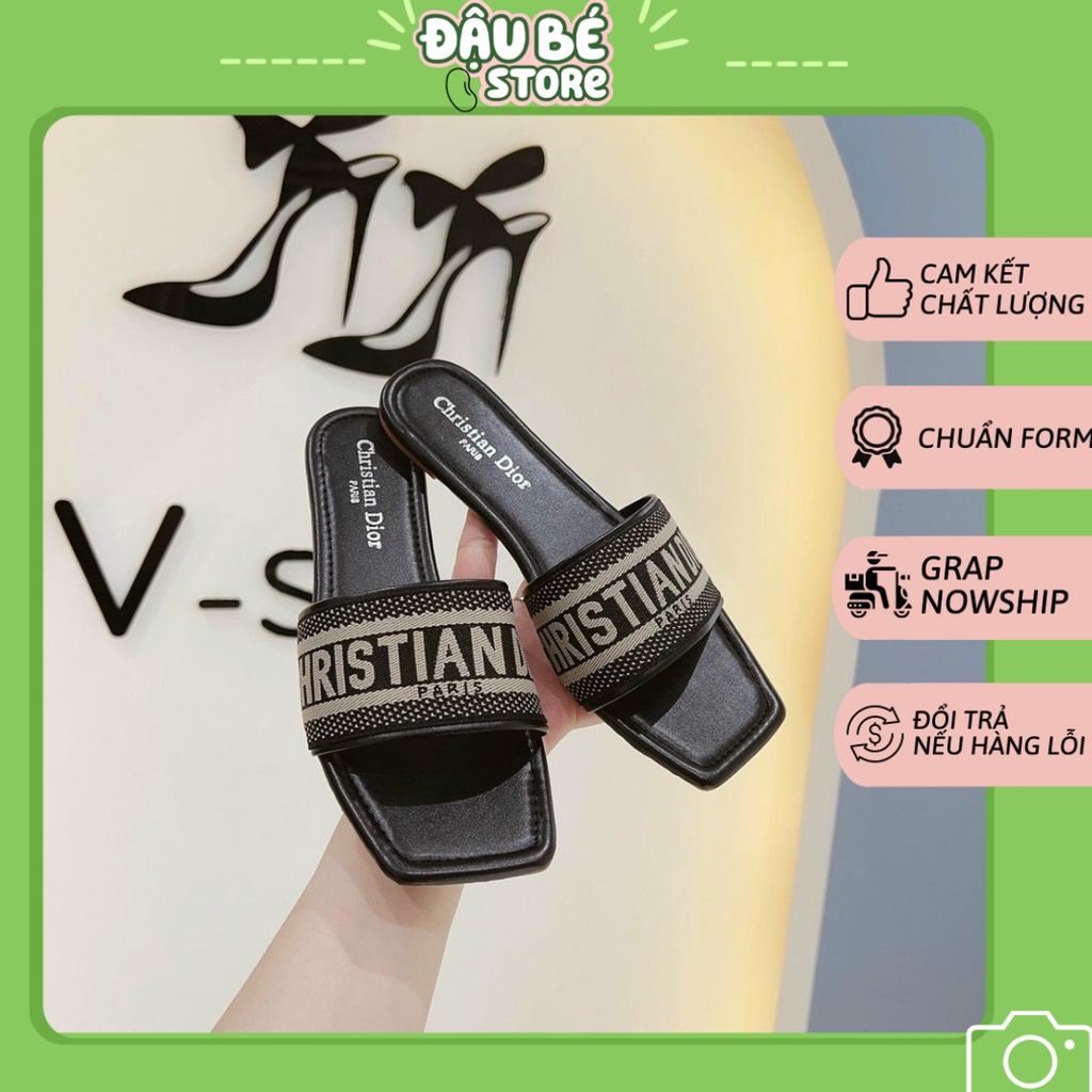 Dép Lê Thổ Cẩm Chri.Stian Di.Or Quai Chun Thời Trang Sang Chảnh - Dép Lê Quai Ngang Đế Bệt Mũi Tròn - D043 - Daube
