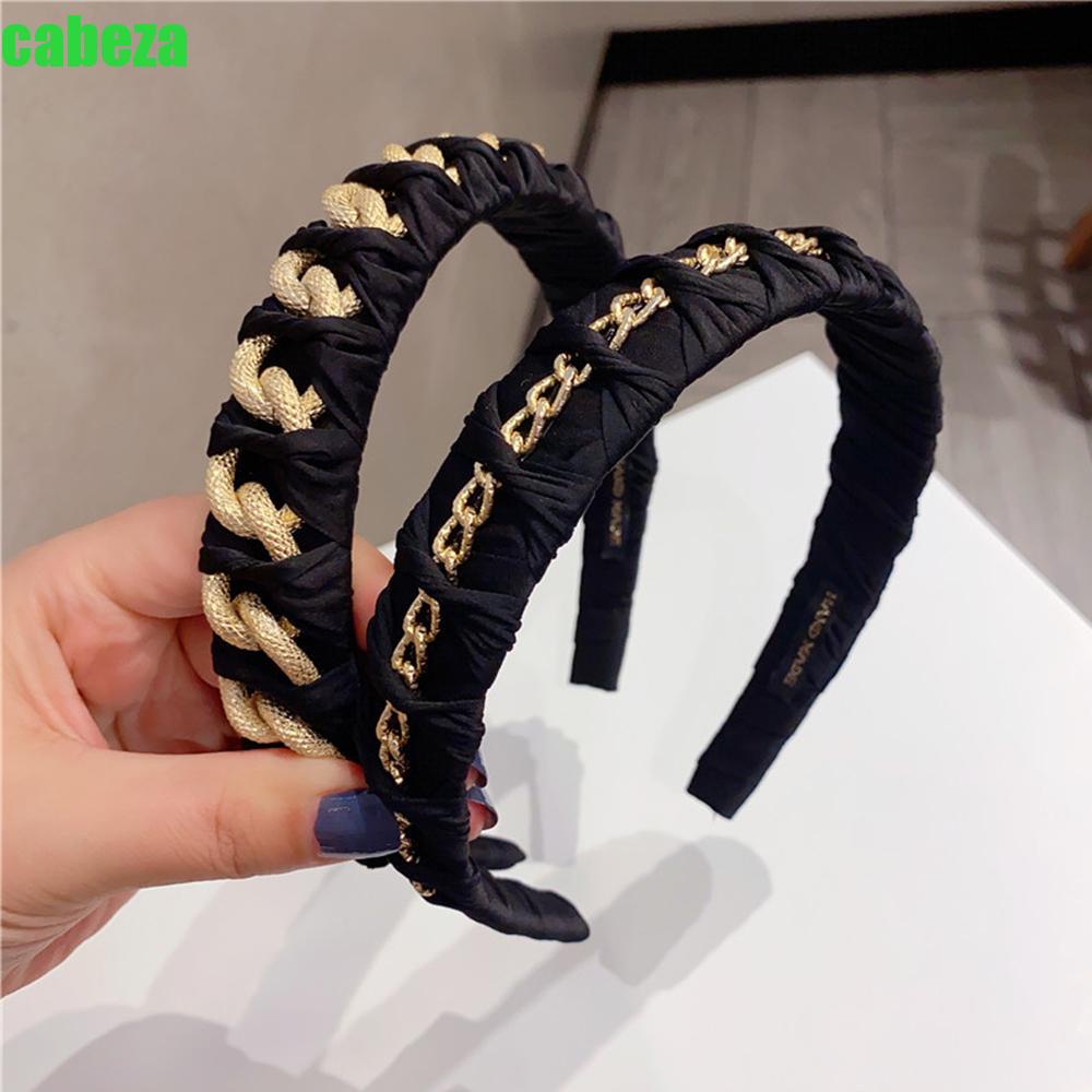 Băng đô cài tóc bản rộng thắt nút phối dây xích phong cách cổ điển thời trang cho nữ
