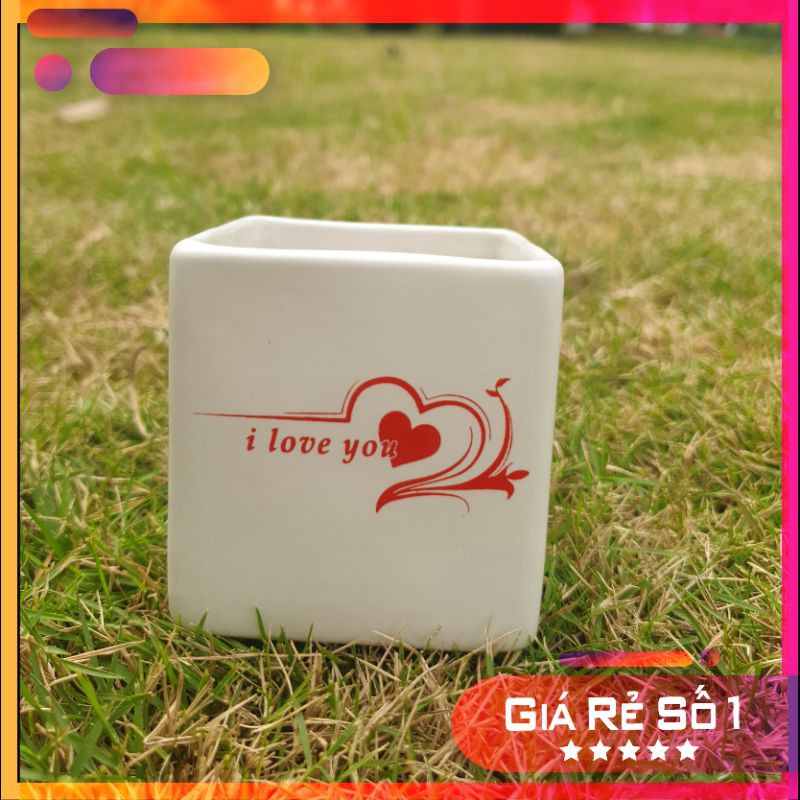 [GIÁ RẺ GIẬT MÌNH ] Chậu Cây Mini In Chữ I love You. Chậu cây sứ mini trồng sương rồng, sen đá...