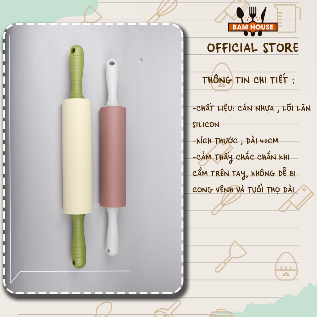 Cây lăn bột Bam House cán nhựa bề mặt silicon cao cấp CLB01