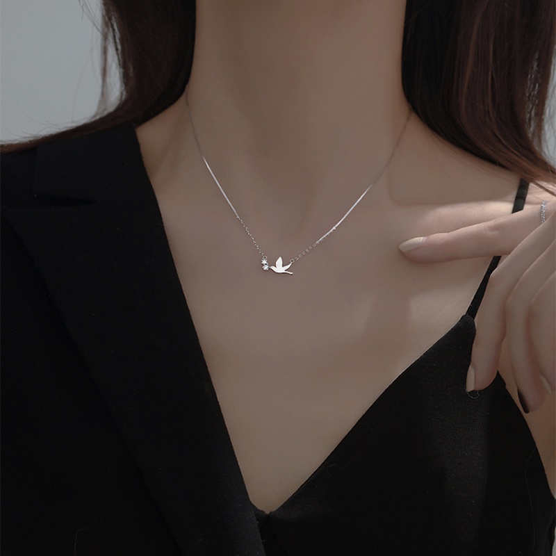 Vòng Cổ Fashion Peace Dove Pendant Necklace Korea Bird Silver Chain Necklaces for Women Jewelry Gift