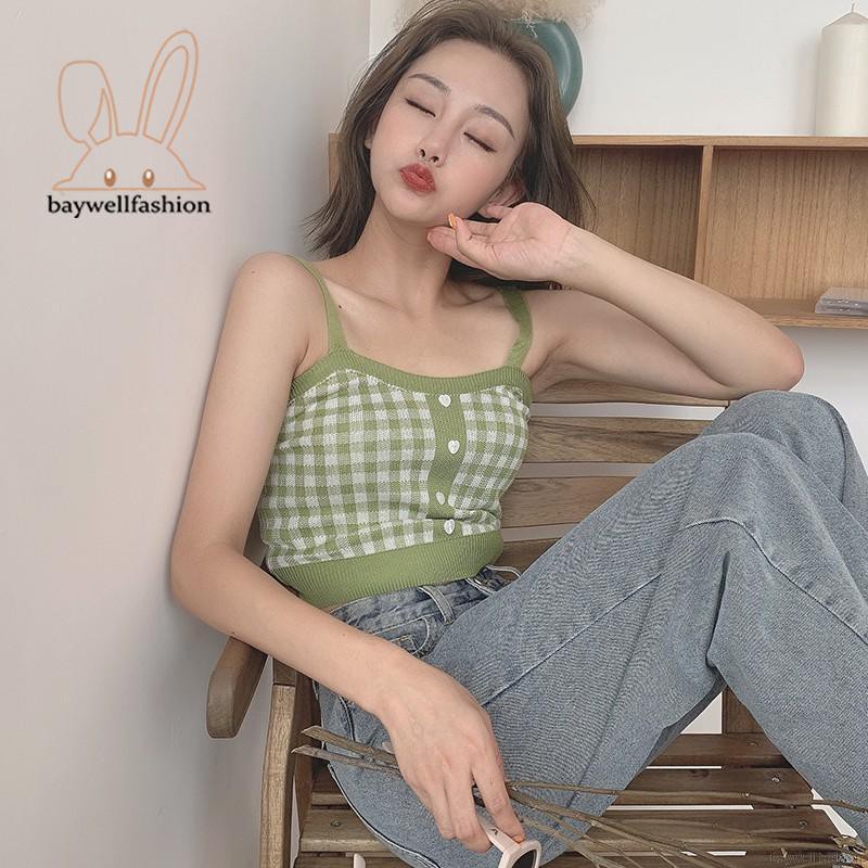 Áo croptop Lửng Hai Dây Họa Tiết Ca Rô Quyến Rũ Dành Cho Nữ | BigBuy360 - bigbuy360.vn