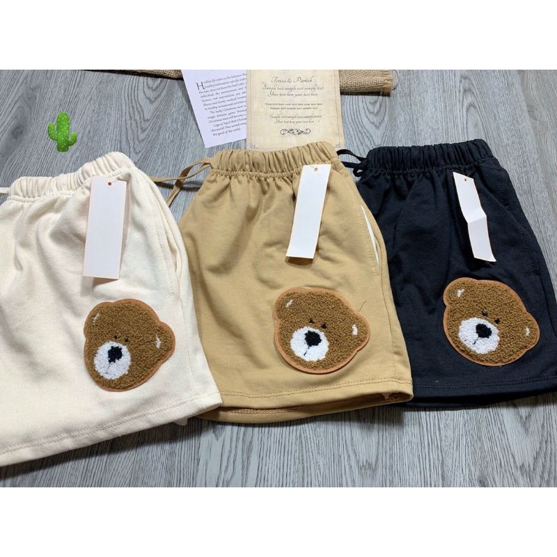 Ảnh thật Quần short lưng cao có dây rút thêu nổi hình gấu,quần tập gym,mặc nhà chất thun co giản thoáng mát ullzang hàn