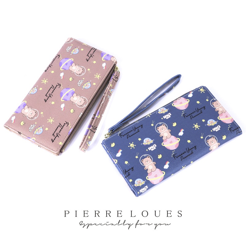 Ví dài đựng điện thoại PIERRE LOUES đa năng họa tiết gấu xinh xắn cho nữ