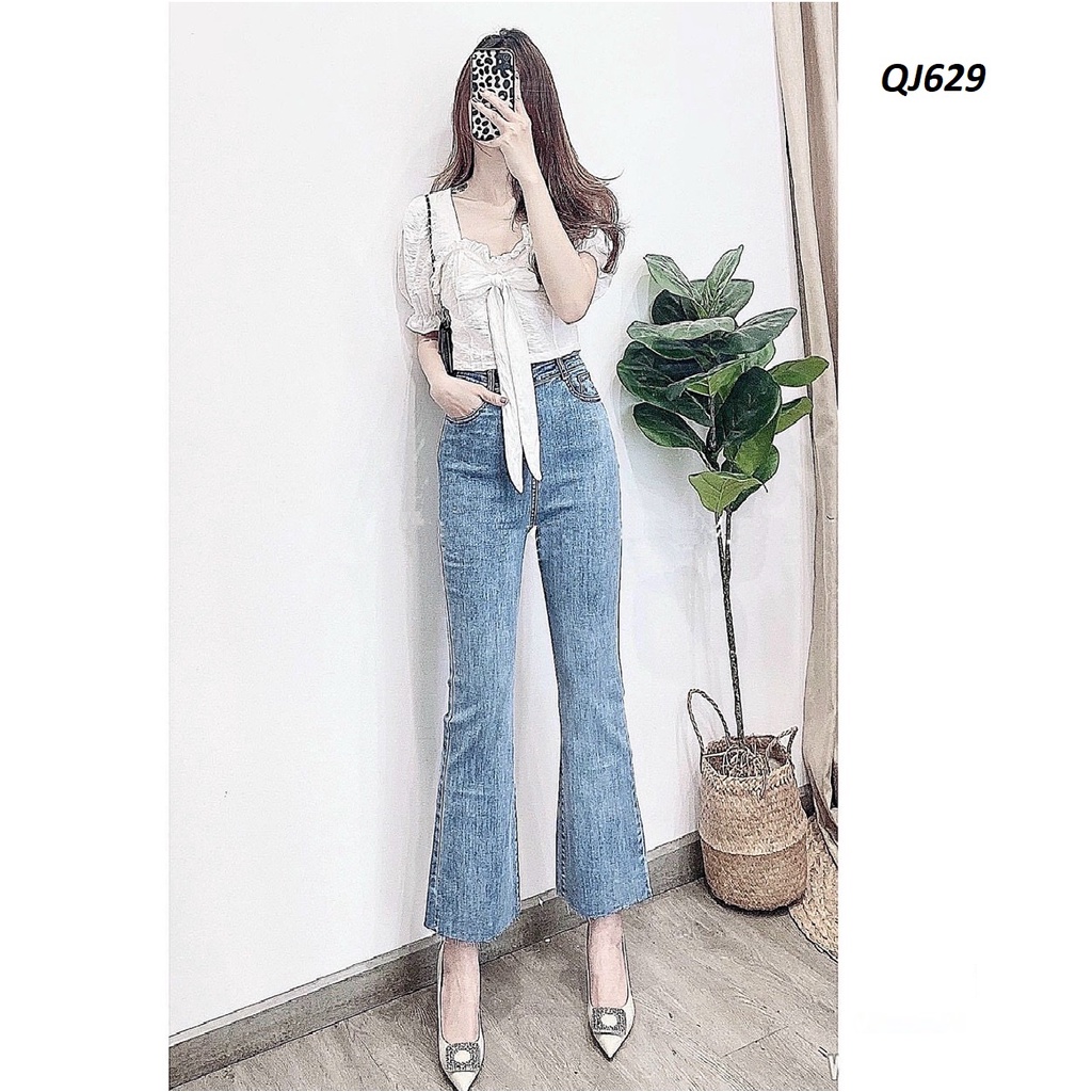Quần jean ống loe màu đậm cắt gấu [có size lớn] QJ629