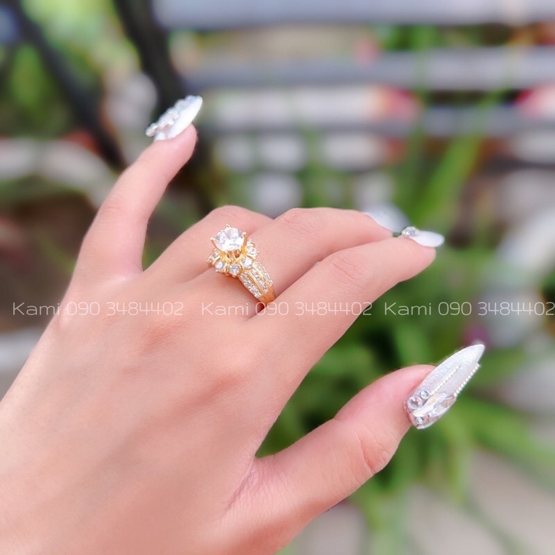 Nhẫn đồng non gắn hột lớn không đen Kami