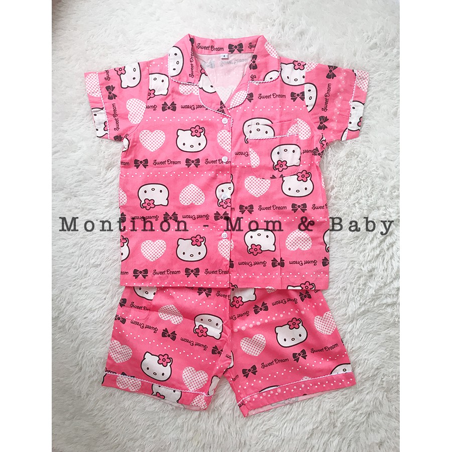 [Thanh lý] Bộ Pyjama bé gái vải cotton Hàn 2-6 tuổi (Kitty)