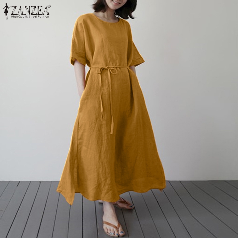 Đầm Maxi Tay Lửng ZANZEA Cổ Tròn Thời Trang Dành Cho Nữ | BigBuy360 - bigbuy360.vn