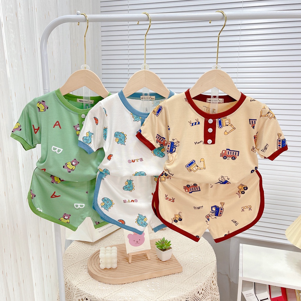 Đồ bộ MINKY MOM thun lạnh cho bé trai bé gái cộc họa tiết, bộ quần áo trẻ em monky mặc nhà cho bé 1 2 3 4 5  tuổi BC071