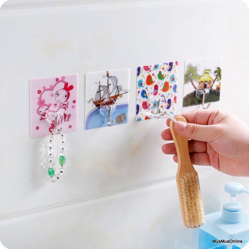 Móc dán tường, móc treo in hình họa tiết dễ thương có độ dính tốt, siêu chắc chắn