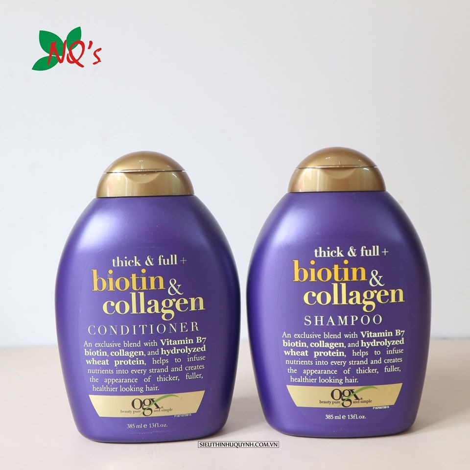 Bộ dầu gội xả Biotin Collagen Thick & Full OGX Mỹ mọc tóc, giảm gãy rụng, suôn dày, mượt tóc 385ml