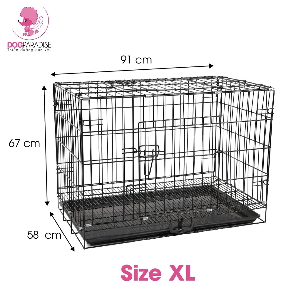 Chuồng chó mèo sơn tĩnh điện vân đá nan dày 2 cửa - Dog Paradise