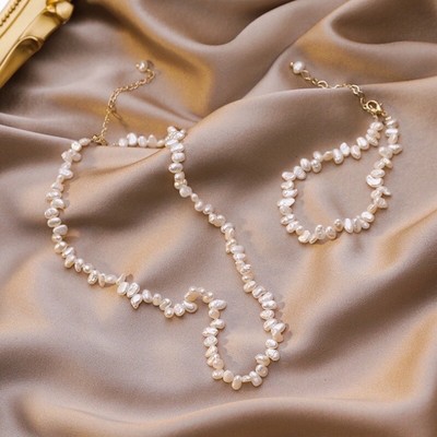 Bộ Trang Sức Ngọc Trai Hạt Thô Size 5-6ly Gồm 2 Món Dây Chuyền, Vòng Tay - NT06 - Ngọc Trai Trường Thịnh