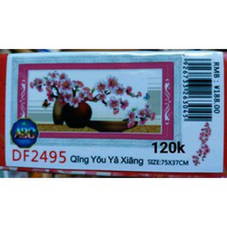 Tranh đính đá bình hoa đào DF2945 (KT: 75 x 37 cm)