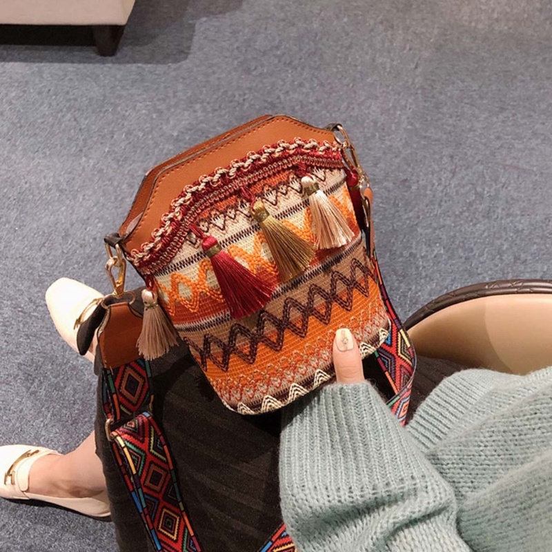 Túi Đựng Điện Thoại Đeo Chéo Thêu Họa Tiết Thổ Cẩm Phong Cách Boho Cổ Điển Dành Cho Nữ