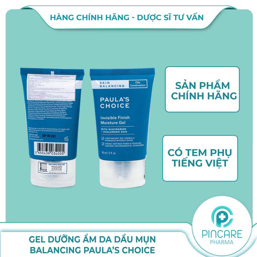 Kem dưỡng ẩm ban đêm cho da dầu Paula's Choice Skin Balancing Invisible Finish Moisture Gel-Hàng chính hãng-PinCare