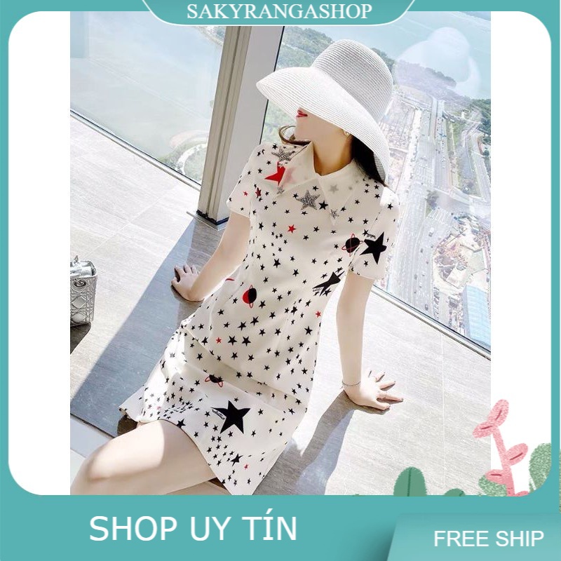 HÀNG NHẬP - ĐẦM XÔ LỤA IN HOẠ TIẾT NGÔI SAO