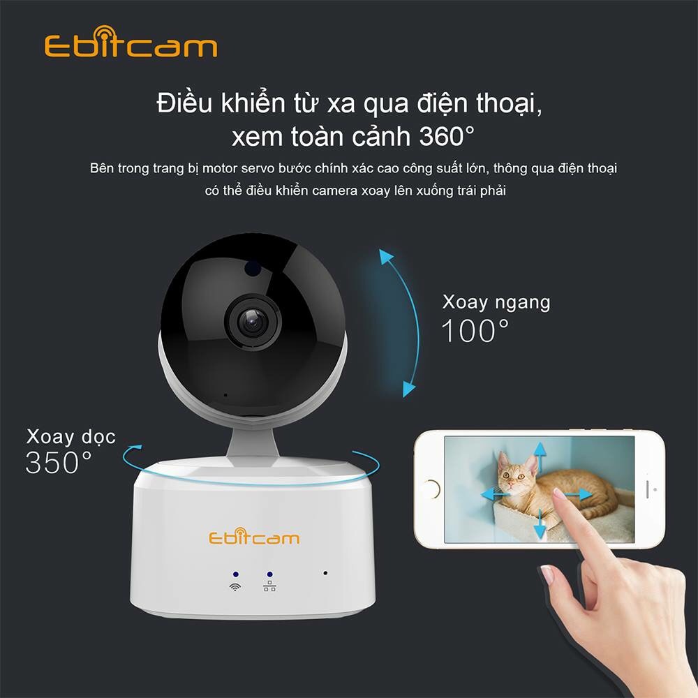 [Mã 159ELSALE hoàn 7% đơn 300K] Camera IP WIFI Ebitcam E2 Full HD 1080P 2Mp + Tặng kèm thẻ 32GB