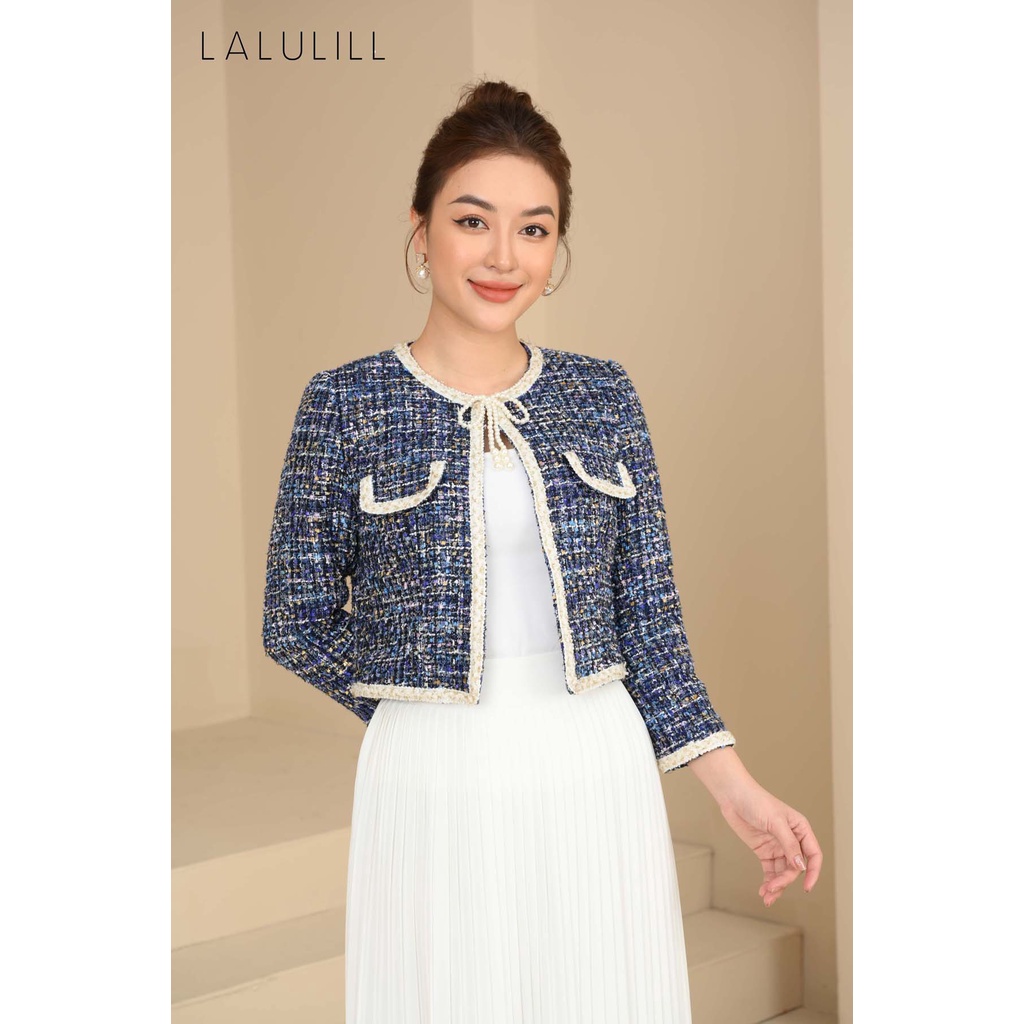 LALULILL - Áo khoác dạ tweed viền nẹp tím than