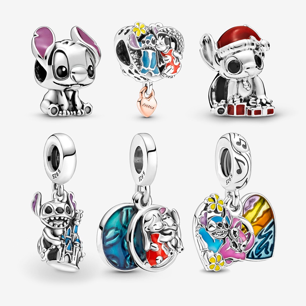 PANDORA Mặt Dây Chuyền Mạ Bạc Hình Gia Đình Disney Lilo & Stitch