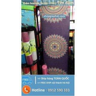 Thảm tập Yoga hoa văn Ấn Độ bề mặt nỉ cao cấp - Tặng: Túi đựng + Dây buộc xịn