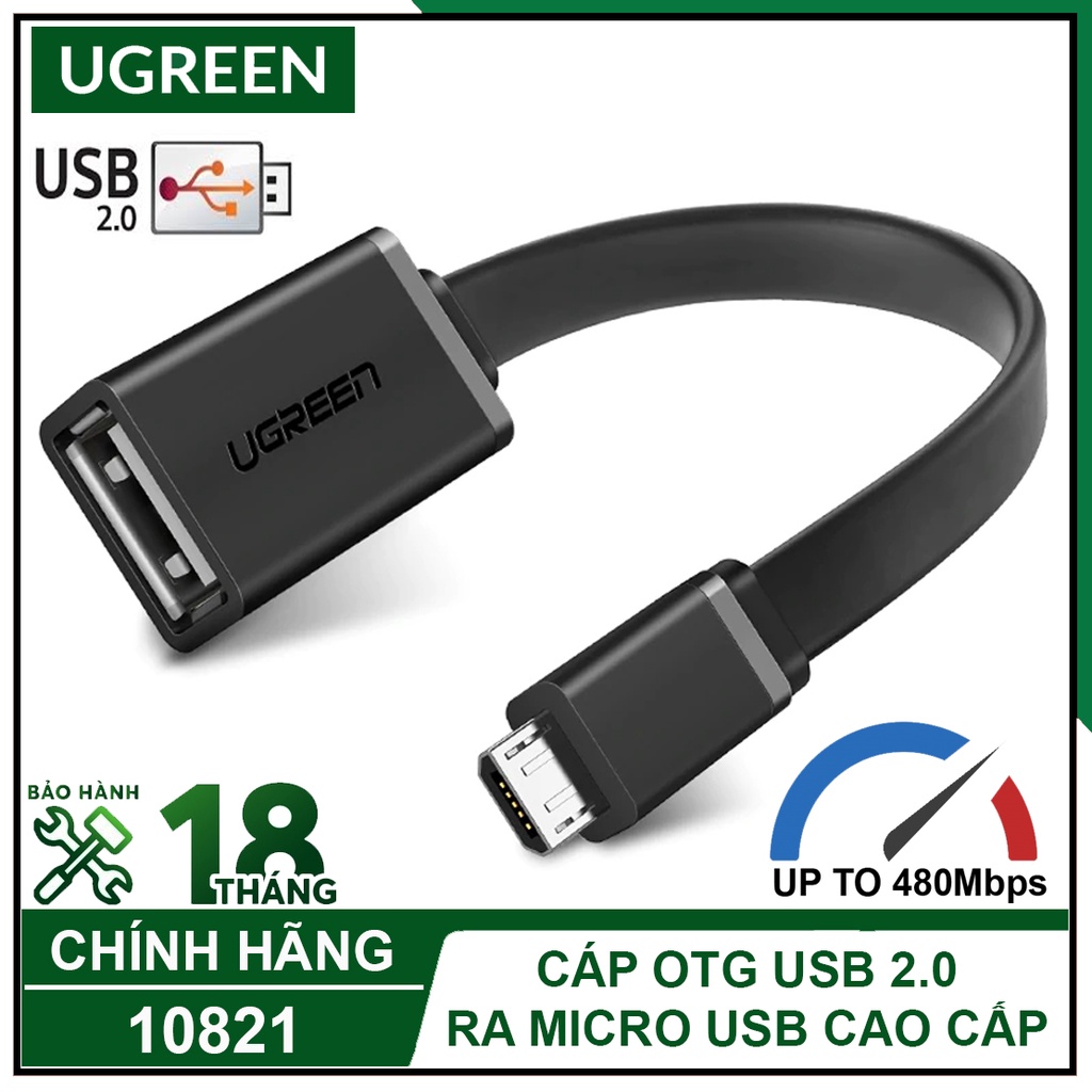 Cáp Usb OTG 2.0 Ra Micro Usb Cao Cấp, UGREEN 10821 Chính Hãng, Tốc độ truyền 480Mbps