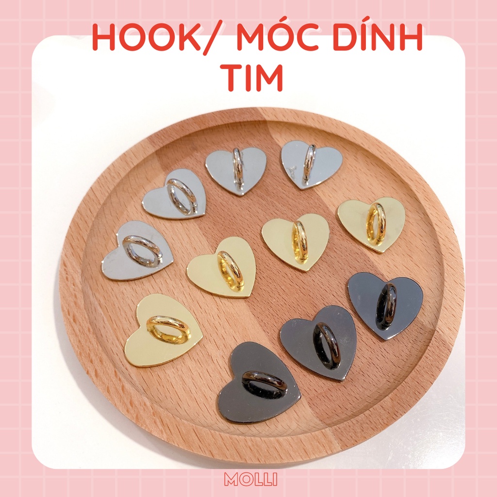 Hook/ Móc tim dính trang trí điện thoại 3 màu (Có sẵn)