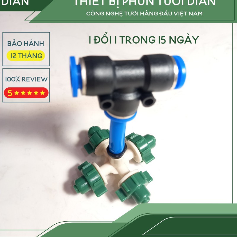 Vòi phun sương 4 hướng kèm tê kết nối nhanh ống 8mm