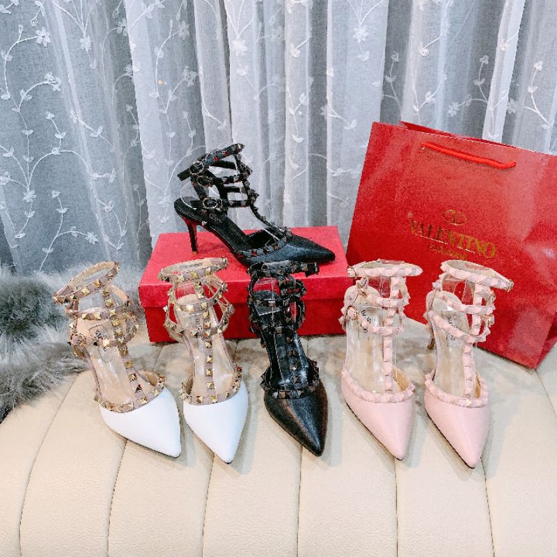 Giày Sandal Cao Gót Mũi Nhọn Gót 9p Da Mềm Êm Fullbox Bill Túi