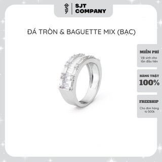 Nhẫn bạc 925 unisex sjt đính đá tròn & baguette mix cá tính