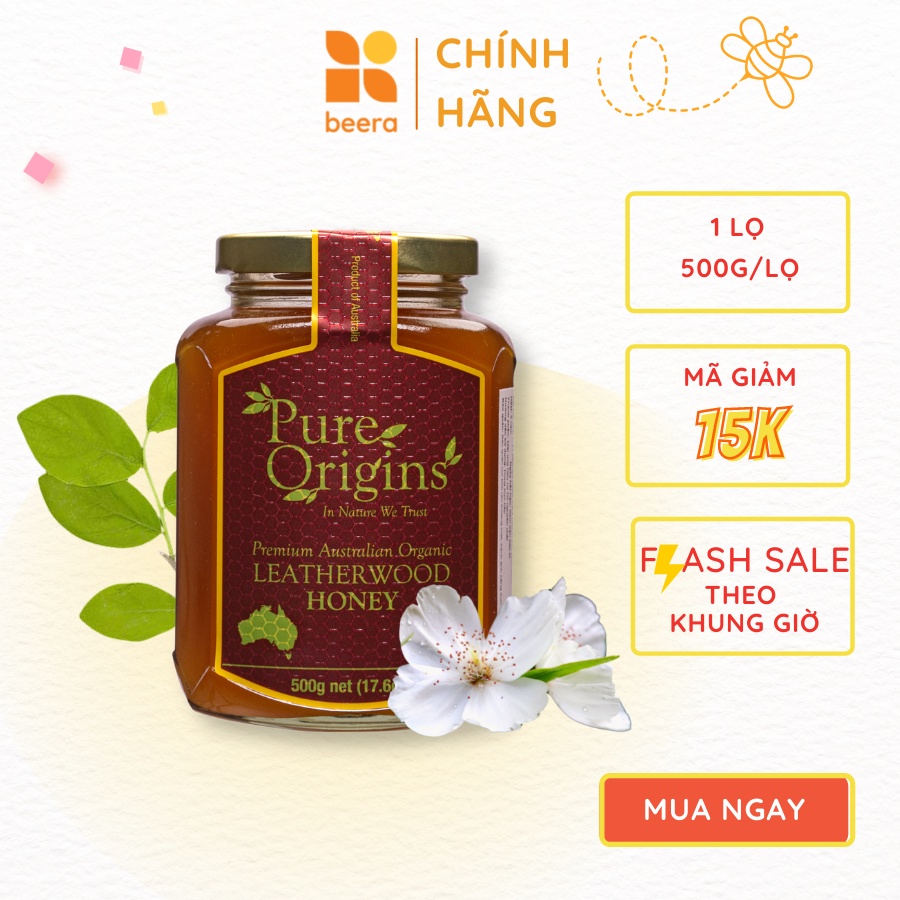 [Top 3  Doanh thu T12 ] Mật Ong Nguyên Chất Leatherwood Pure Origins Beera hỗ trợ giảm ho, tiêu đờm, an thần(500g)