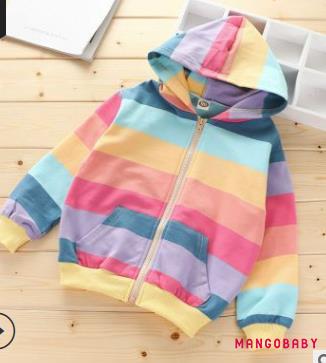 Áo Hoodie Tay Dài Có Túi Họa Tiết Sọc Cầu Vồng Thời Trang Dành Cho Bé Gái