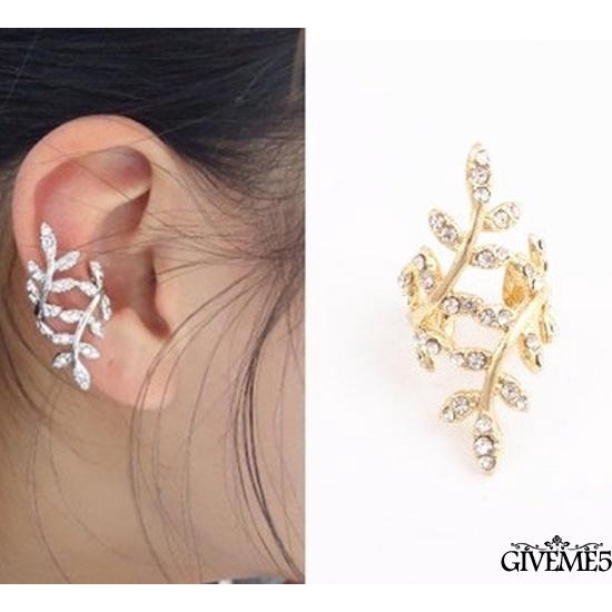 Khuyên tai kẹp đính đá hình lá kiểu kẹp cho nữ