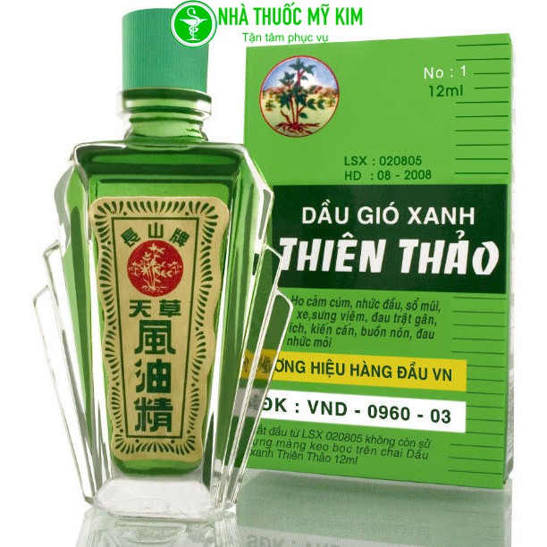 [Chai lớn 12ml] Dầu gió xanh THIÊN THẢO  -  Cảm, ho, sổ mũi, nhức đầu say nắng, trúng gió, say đi tàu xe