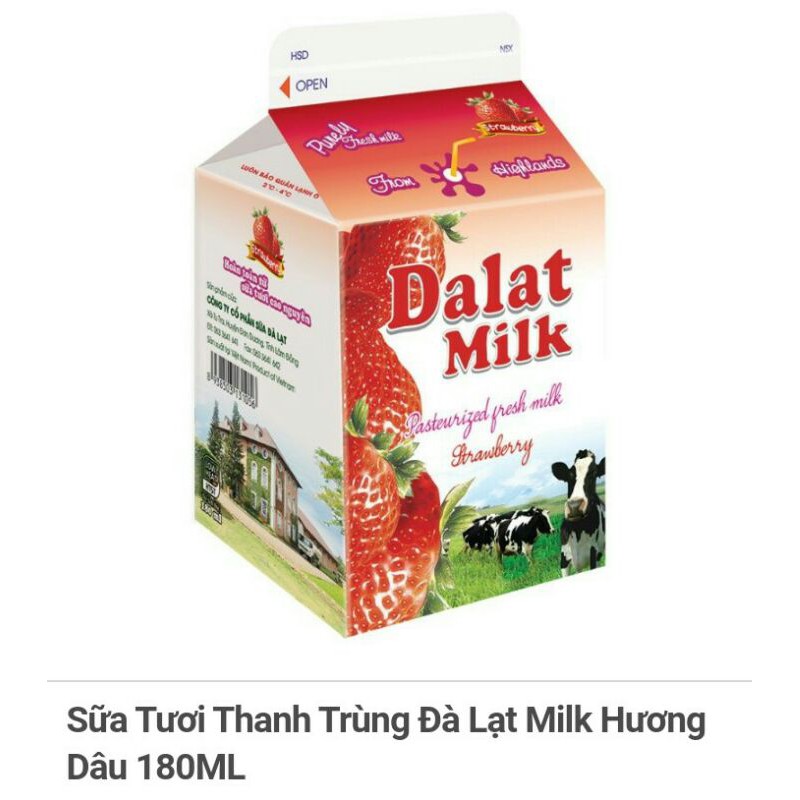 Sữa Tươi Thanh Trùng Đà Lạt Milk Hương Socola/ dâu 180ML
