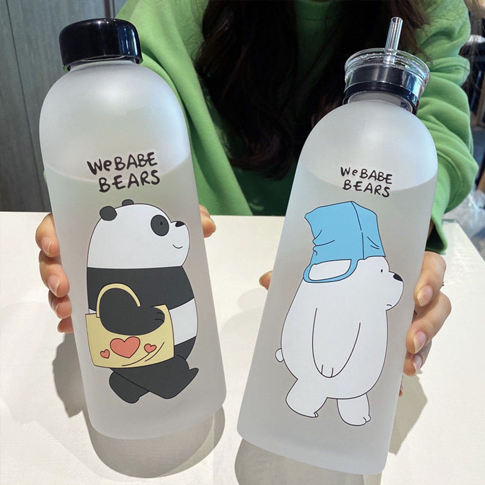 Bình Nước Nhựa Trong Suốt Hình Gấu Đáng Yêu Dung Tích 1000ML Có Ống Hút Tiện Dụng