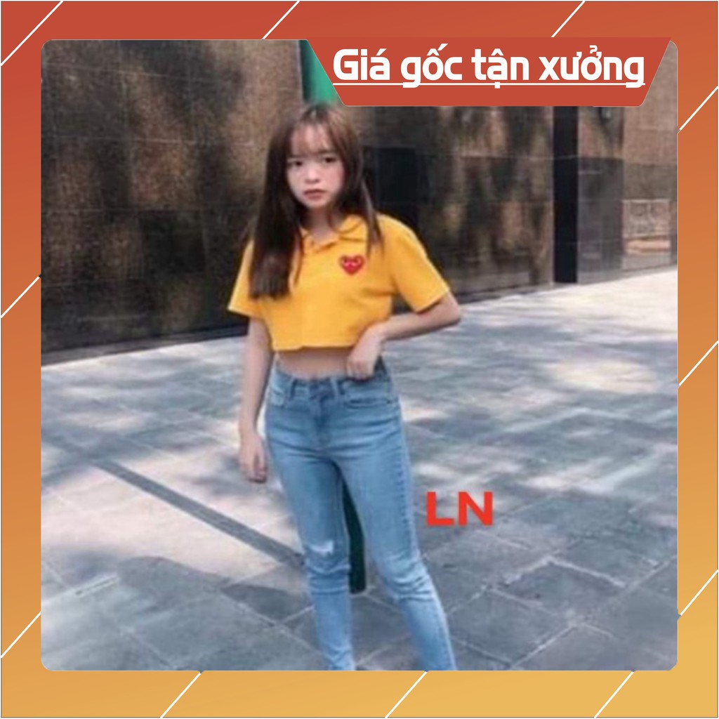 Áo croptop vàng polo tim mắt LN12