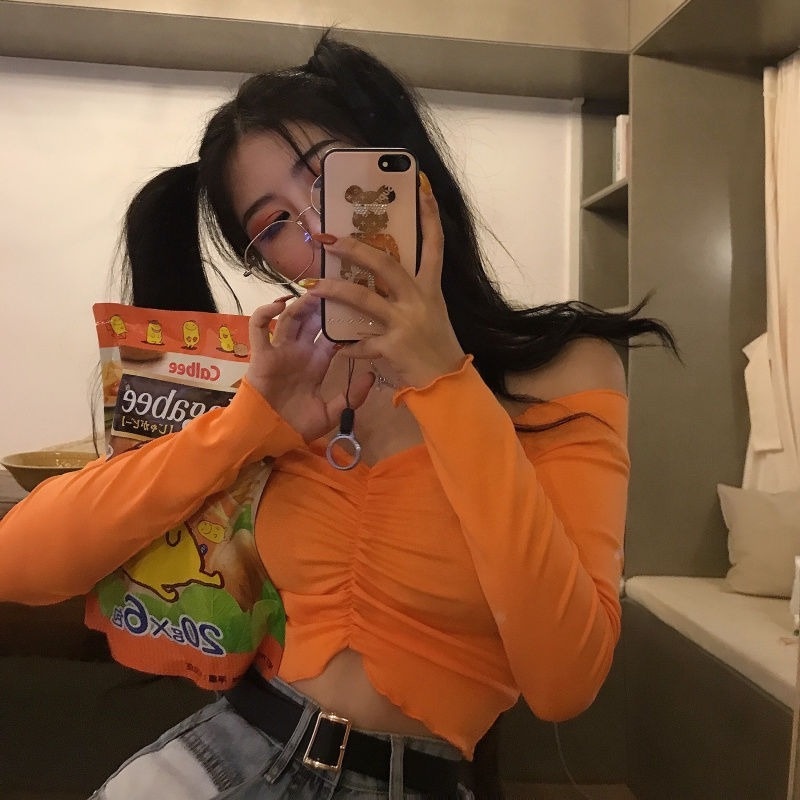 Áo Thun Trễ Vai Dài Tay Cổ Chữ A Thời Trang Sành Điệu Cho Nữ