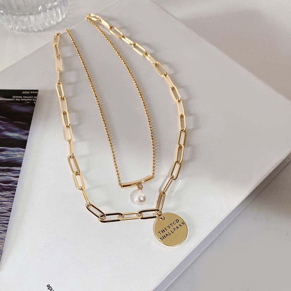 Qqmall Vòng Cổ Choker Hai Lớp Mặt Đồng Xu Và Chữ Phong Cách Cổ Điển